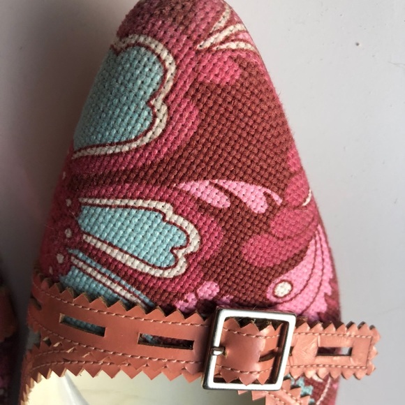 Casadei Floral Print Canvas & Leather Trim Flats 9 - Picture 7 of 7